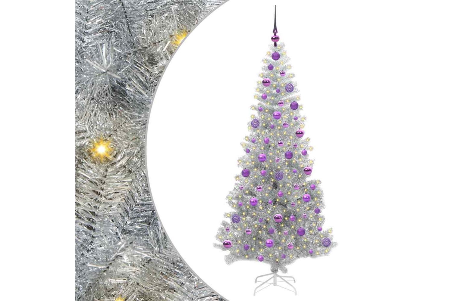 Vidaxl Christmas Tree With 300 Leds With Stand Silver 180 Cm Pet