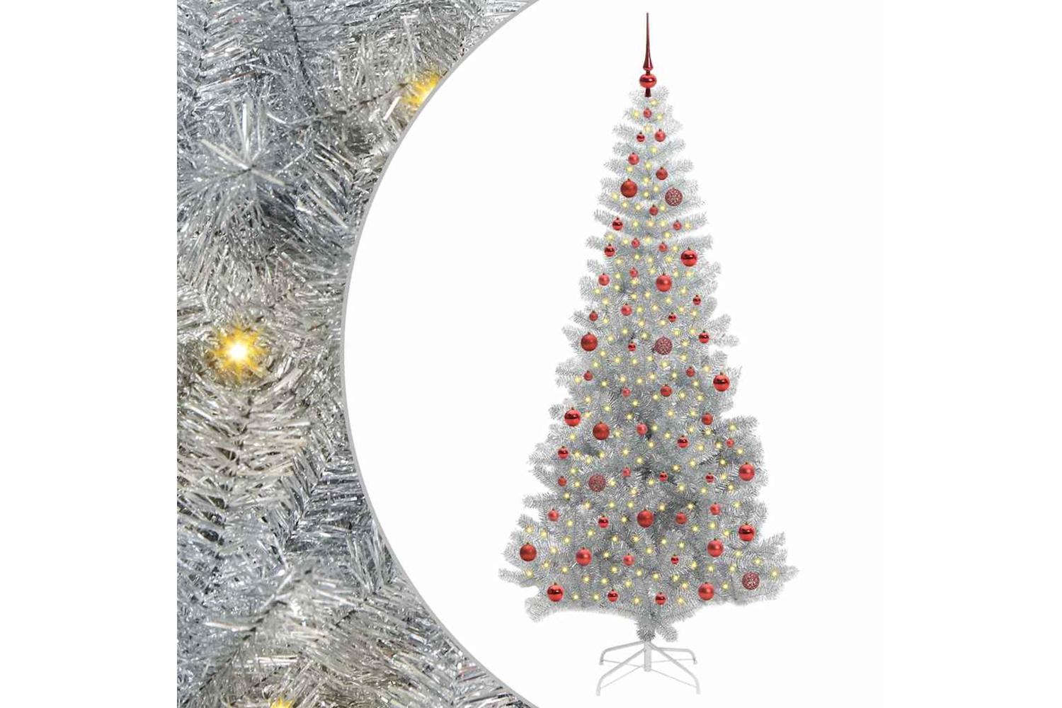 Vidaxl Christmas Tree With 300 Leds With Stand Silver 210 Cm Pet