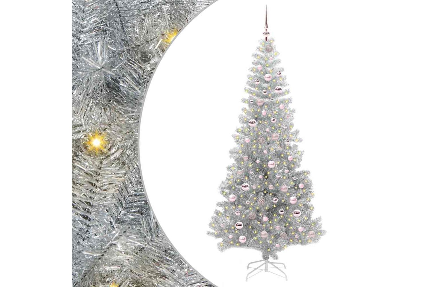 Vidaxl Christmas Tree With 300 Leds With Stand Silver 210 Cm Pet