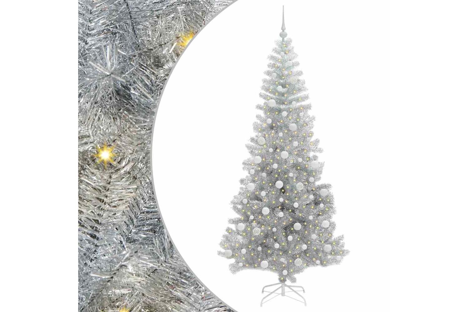 Vidaxl Christmas Tree With 300 Leds With Stand Silver 210 Cm Pet