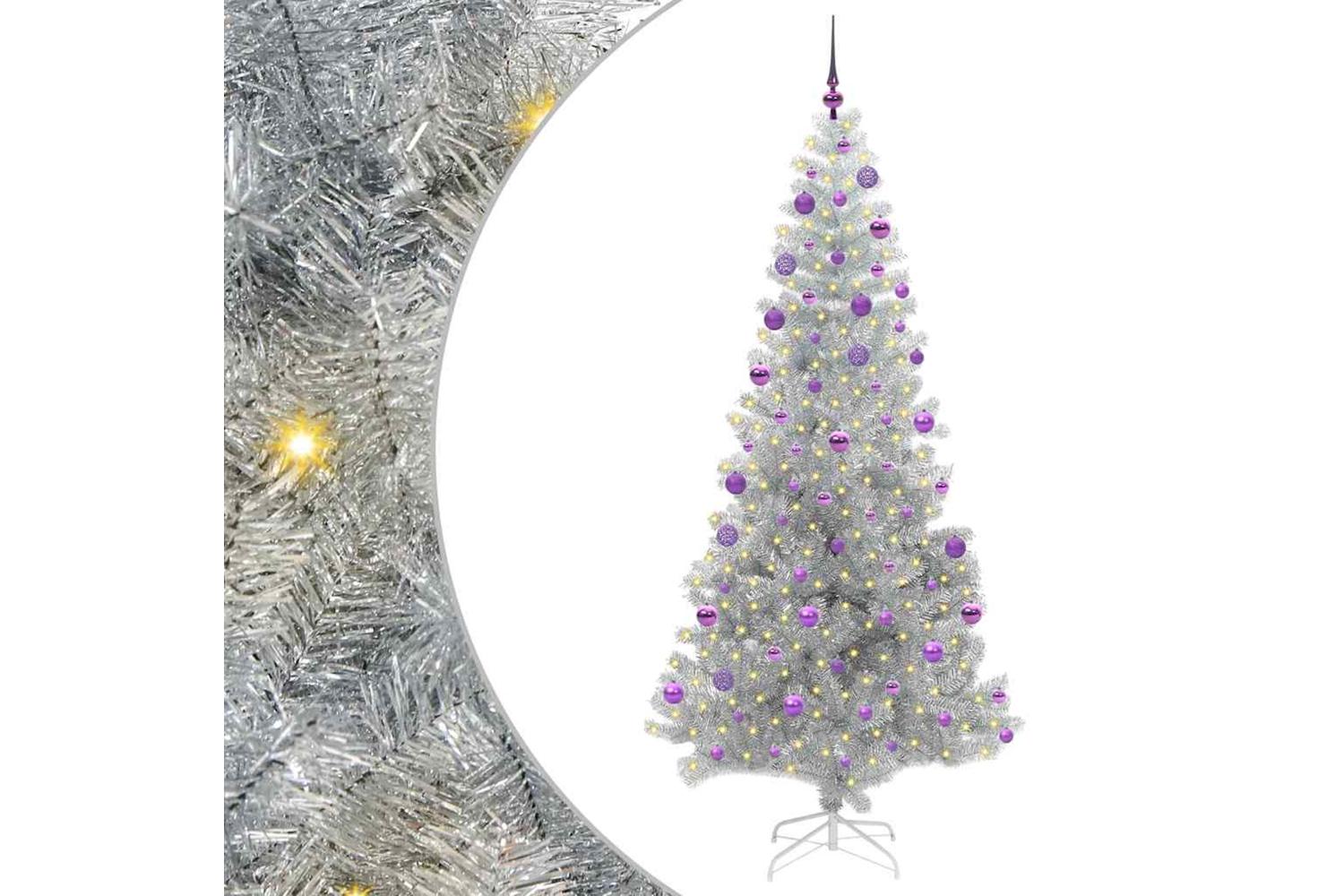 Vidaxl Christmas Tree With 300 Leds With Stand Silver 210 Cm Pet