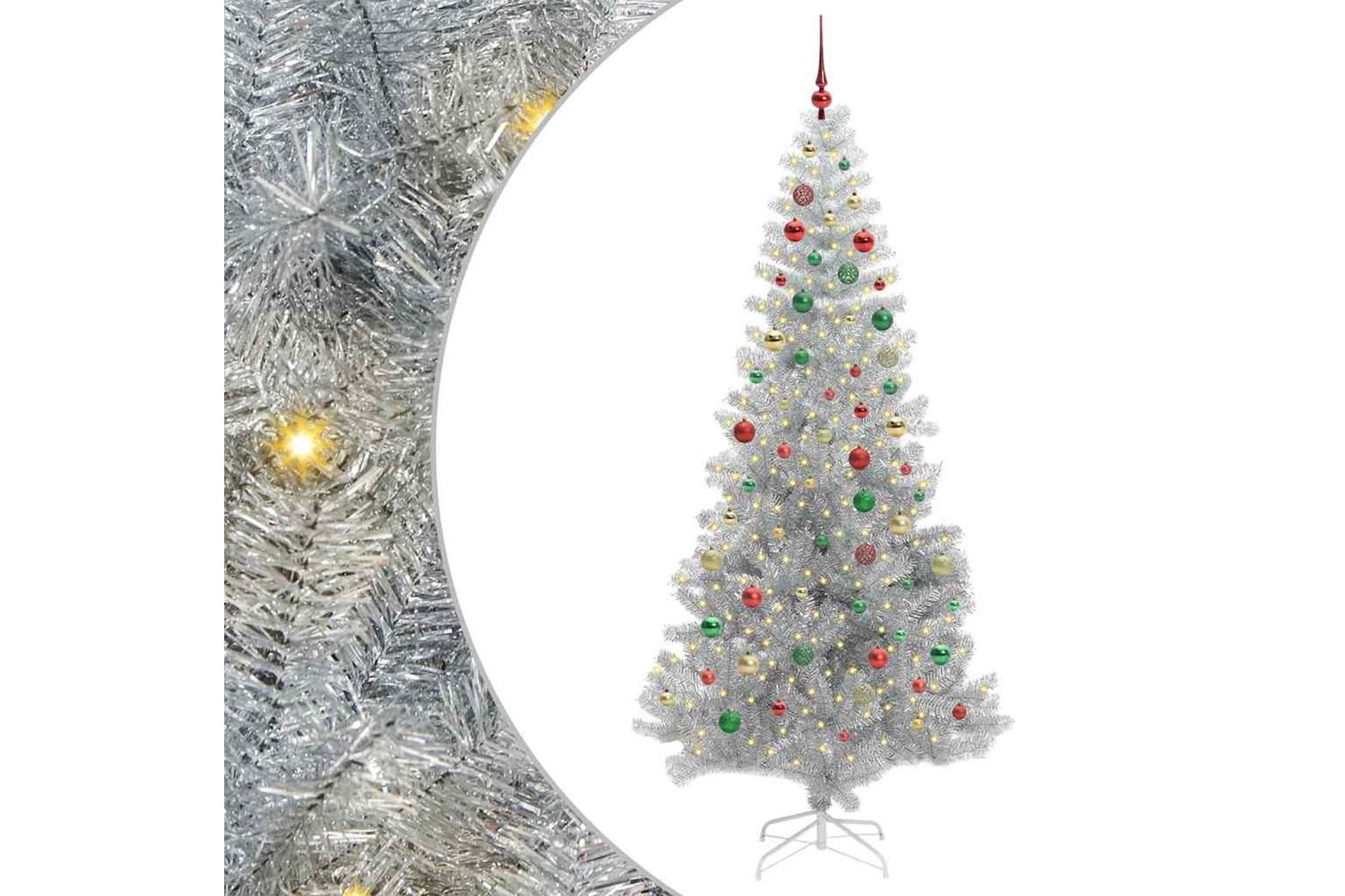 Vidaxl Christmas Tree With 300 Leds With Stand Silver 210 Cm Pet