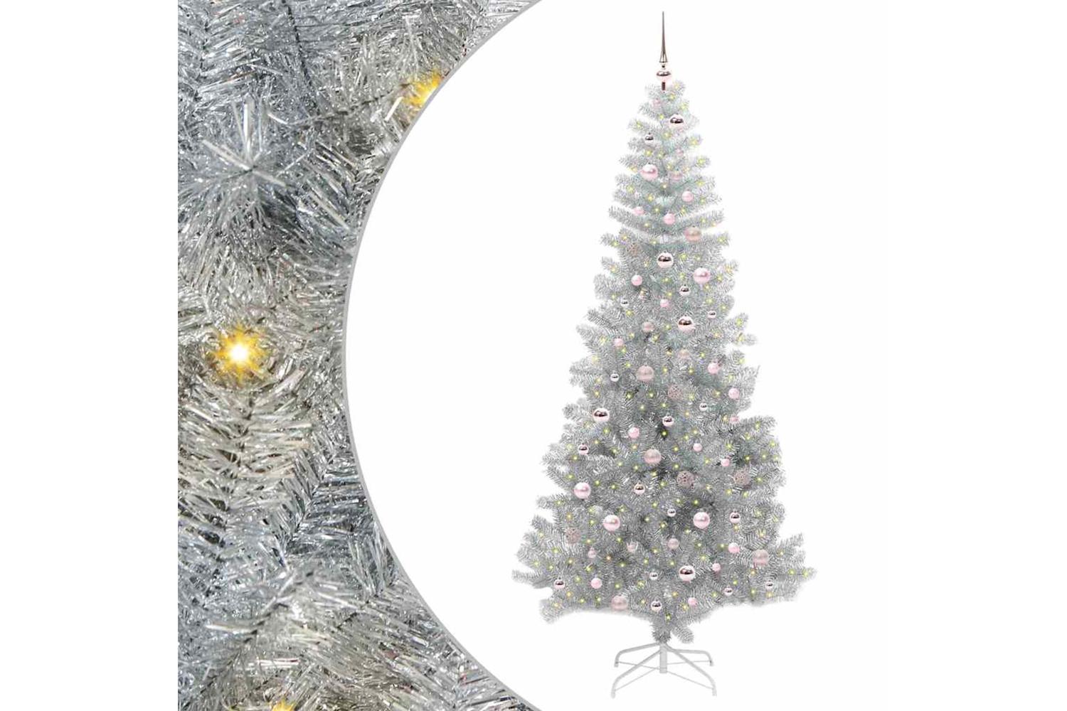 Vidaxl Christmas Tree With 300 Leds With Stand Silver 240 Cm Pet