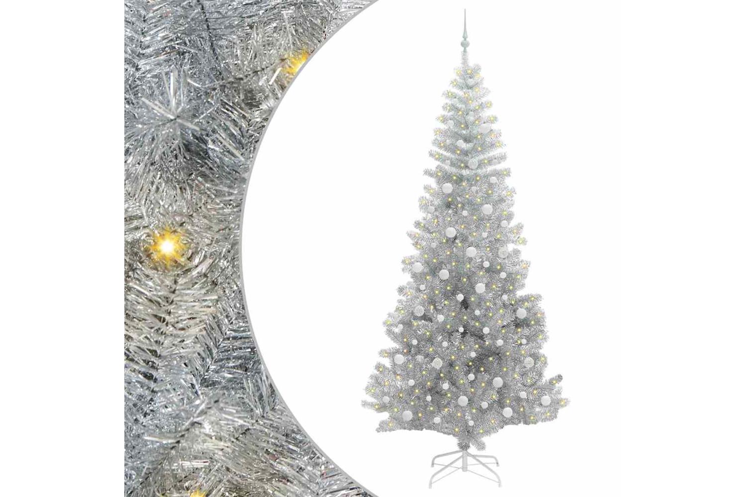 Vidaxl Christmas Tree With 300 Leds With Stand Silver 240 Cm Pet