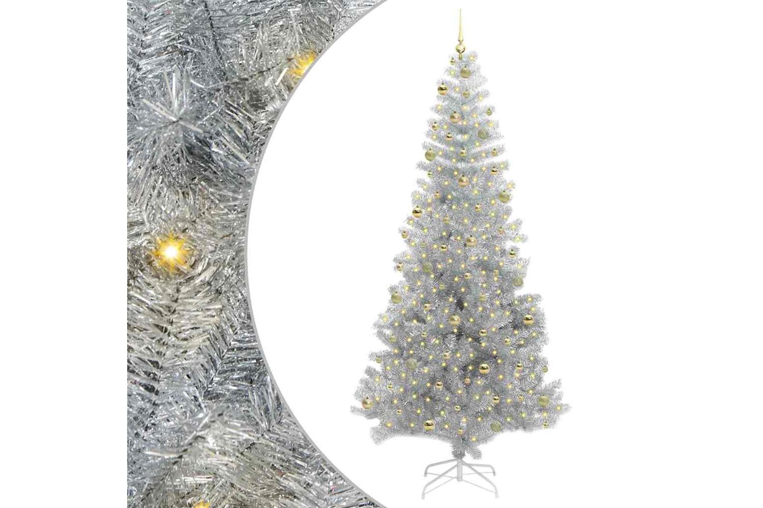 Vidaxl Christmas Tree With 300 Leds With Stand Silver 240 Cm Pet