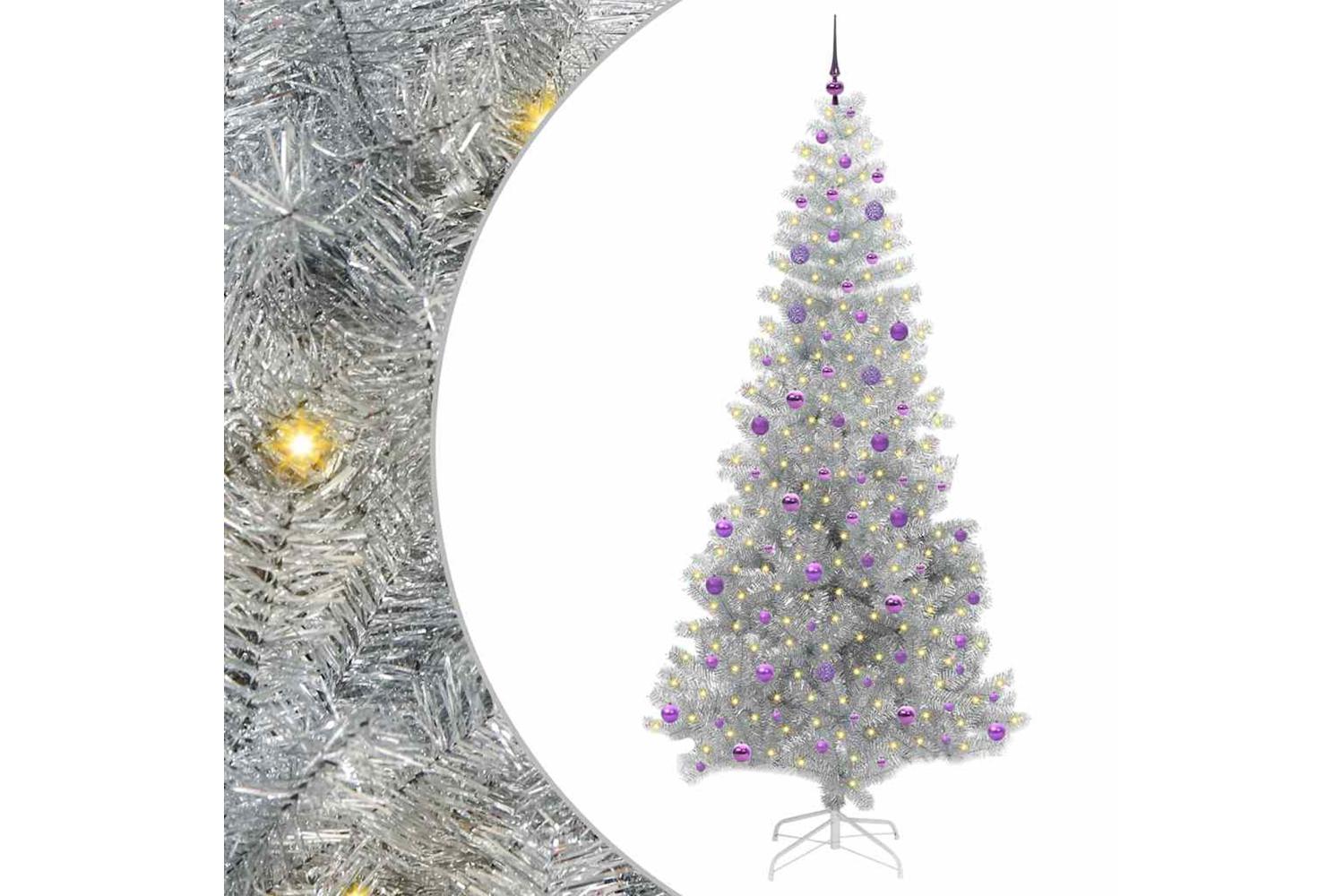 Vidaxl Christmas Tree With 300 Leds With Stand Silver 240 Cm Pet