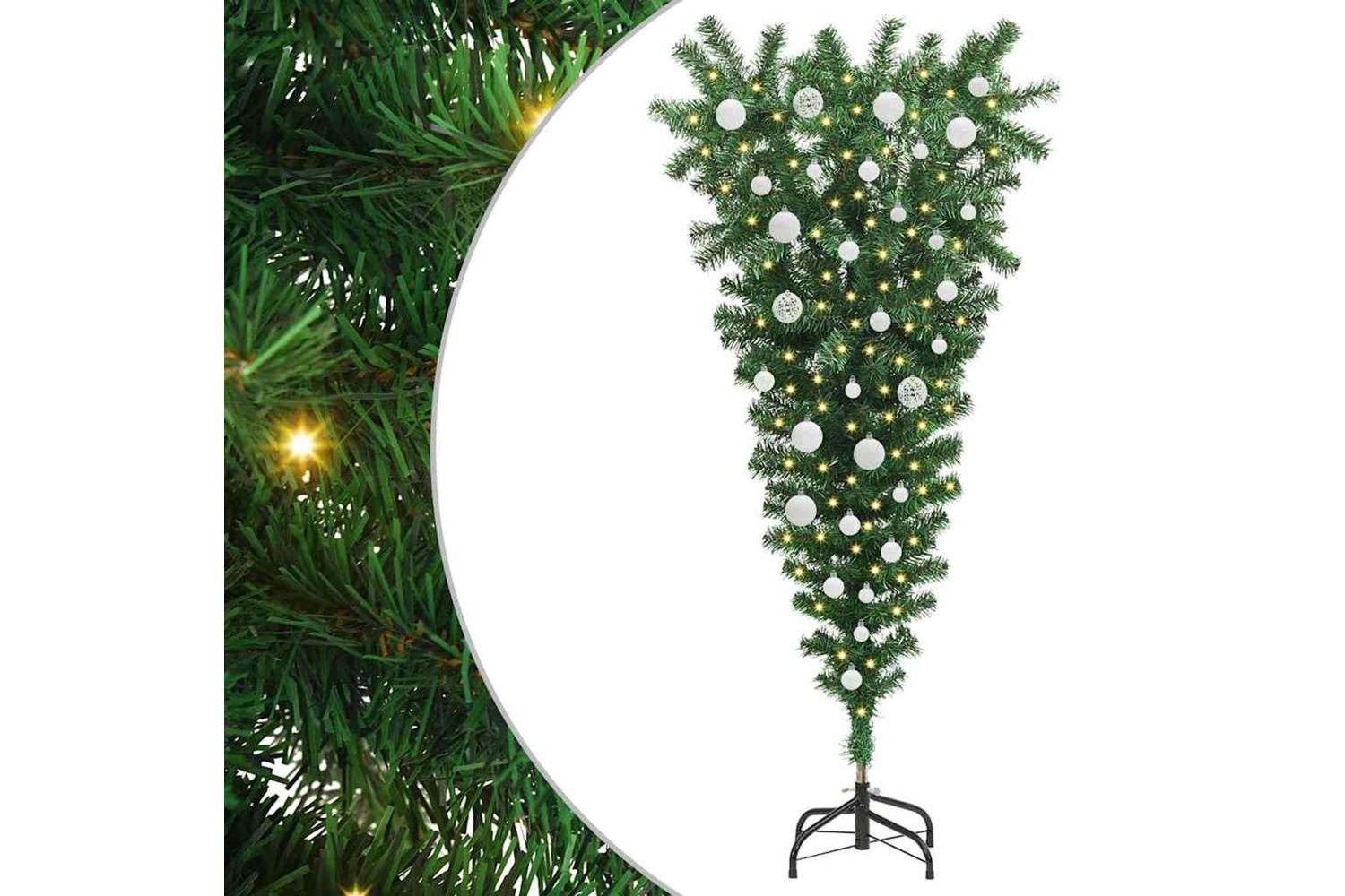 Vidaxl Upside-down Artificial Pre-lit Christmas Tree With Ball Set