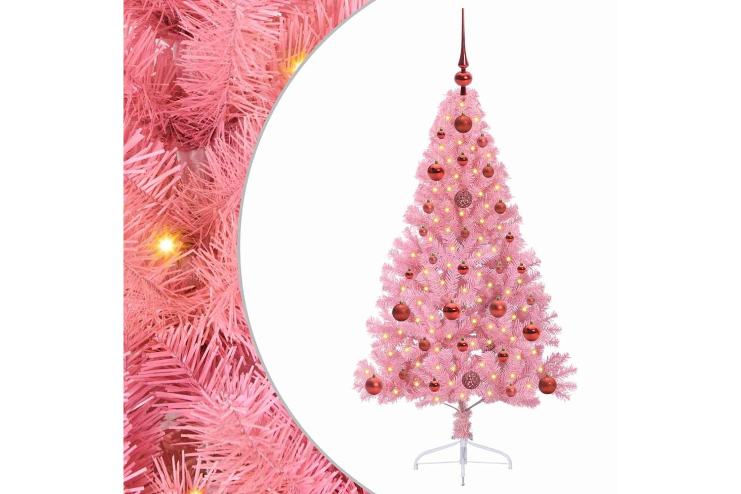 Vidaxl Artificial Pre-lit Christmas Tree With 150 Leds Pink 120 Cm Pvc