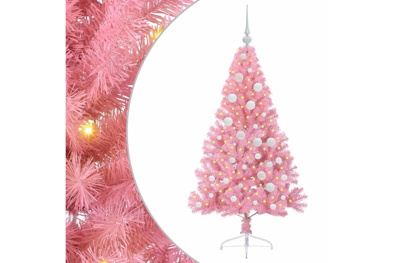 Vidaxl Artificial Pre-lit Christmas Tree With 150 Leds Pink 120 Cm Pvc