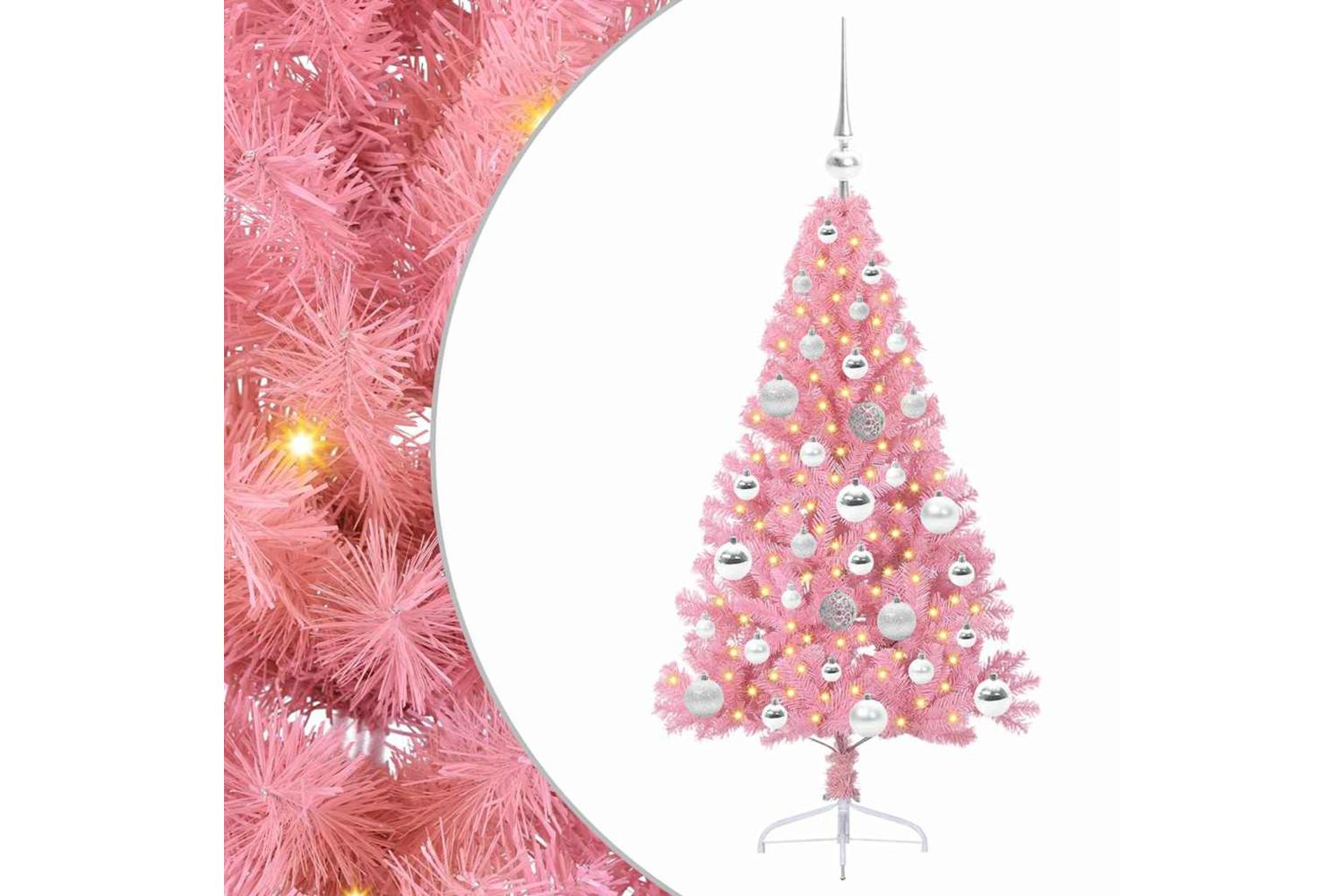 Vidaxl Artificial Pre-lit Christmas Tree With 150 Leds Pink 120 Cm Pvc