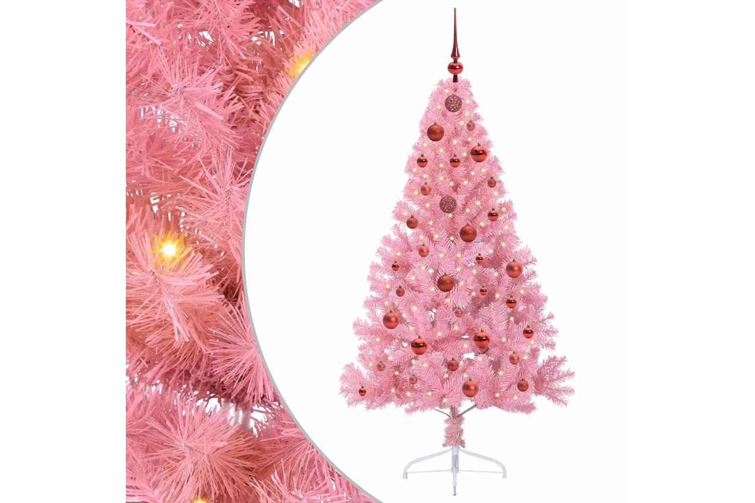 Vidaxl Artificial Pre-lit Christmas Tree With 150 Leds Pink 150 Cm Pvc