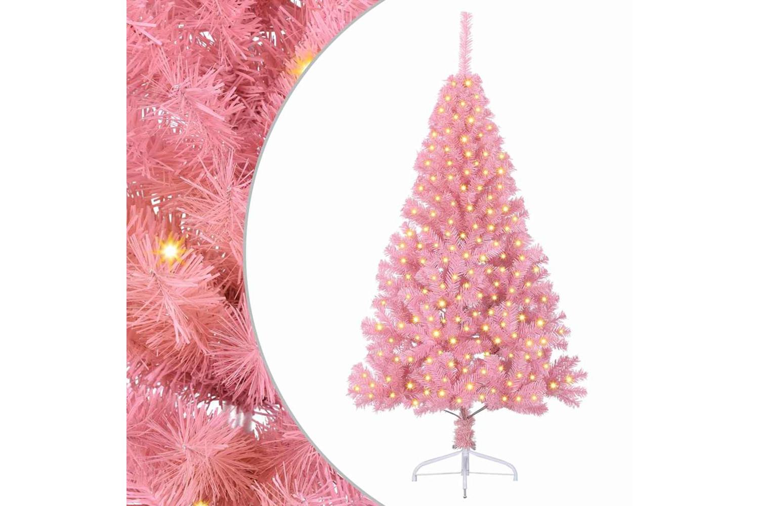 Vidaxl Artificial Pre-lit Christmas Tree With 300 Leds Pink 180 Cm Pvc