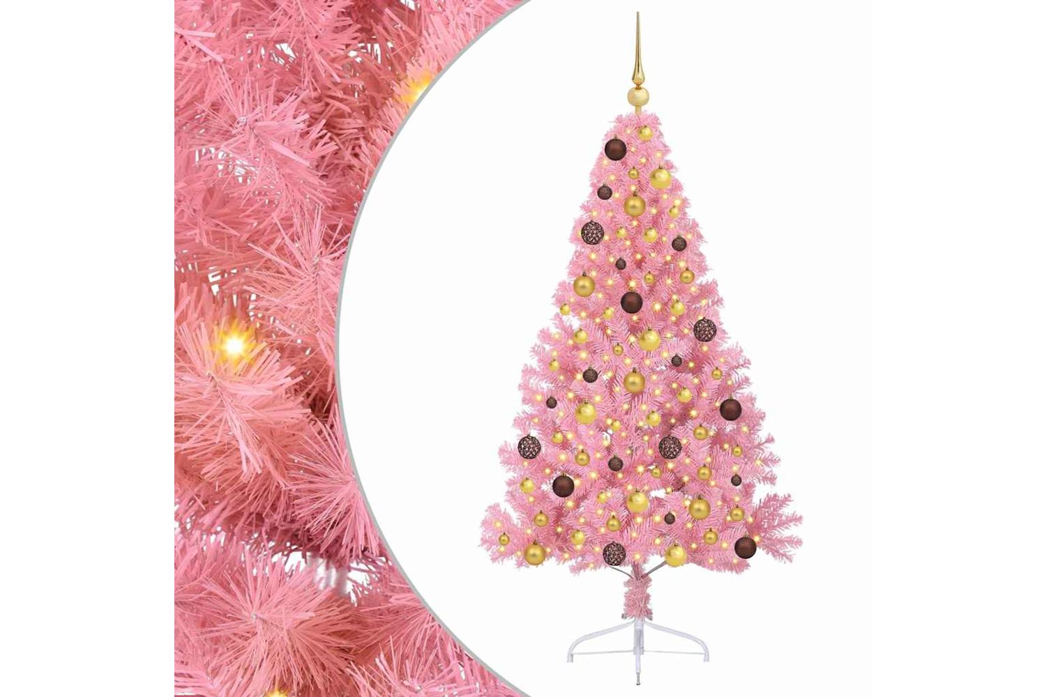 Vidaxl Artificial Pre-lit Christmas Tree With 300 Leds Pink 180 Cm Pvc