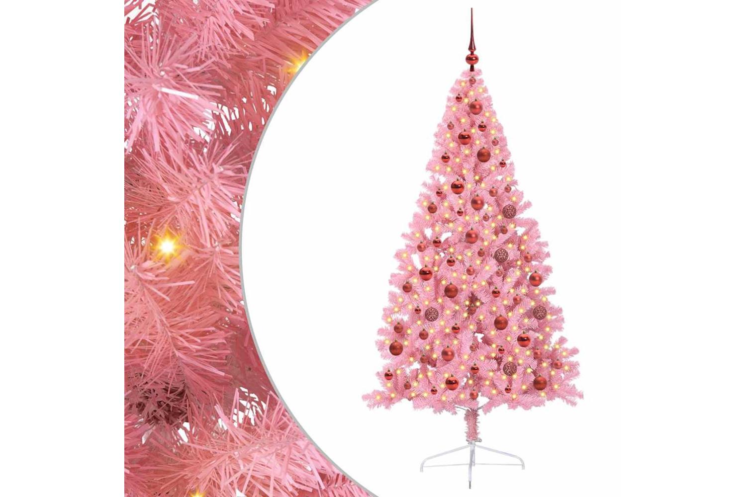 Vidaxl Artificial Pre-lit Christmas Tree With 300 Leds Pink 180 Cm Pvc