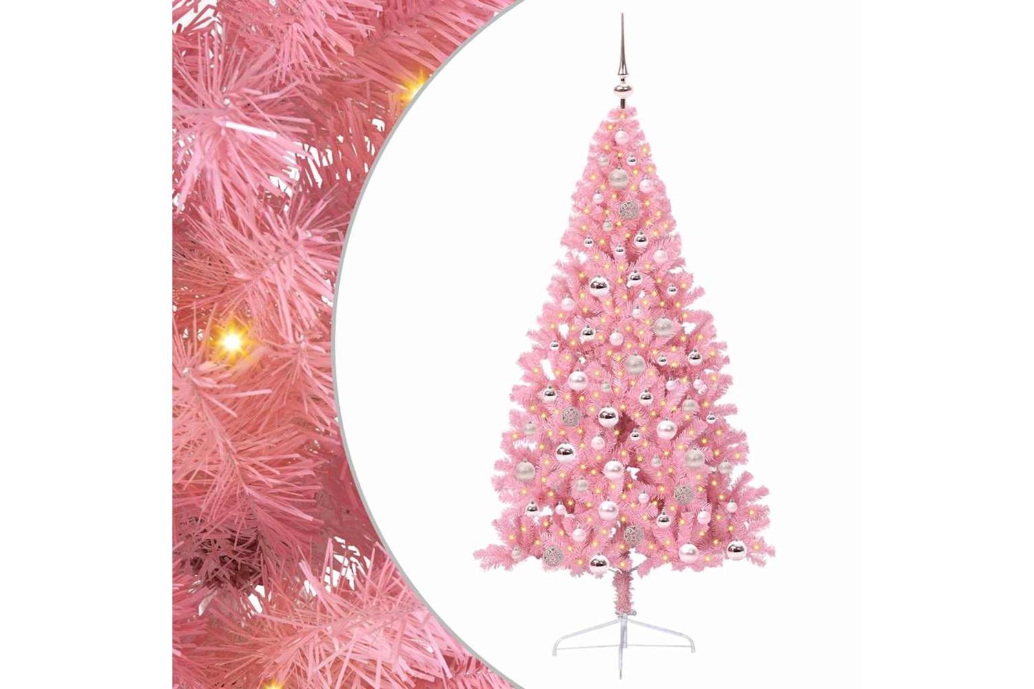Vidaxl Artificial Pre-lit Christmas Tree With 300 Leds Pink 180 Cm Pvc