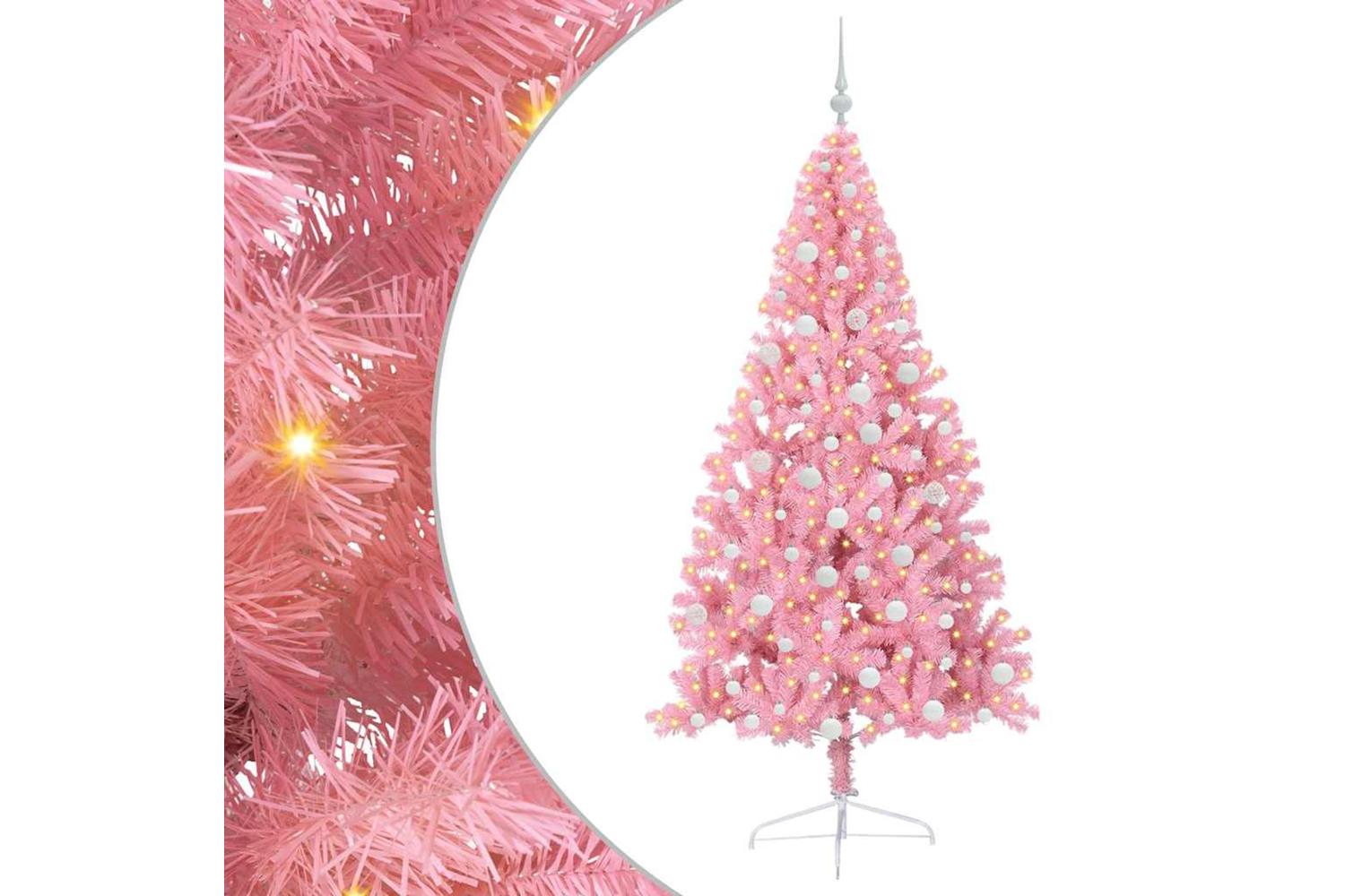 Vidaxl Artificial Pre-lit Christmas Tree With 300 Leds Pink 180 Cm Pvc
