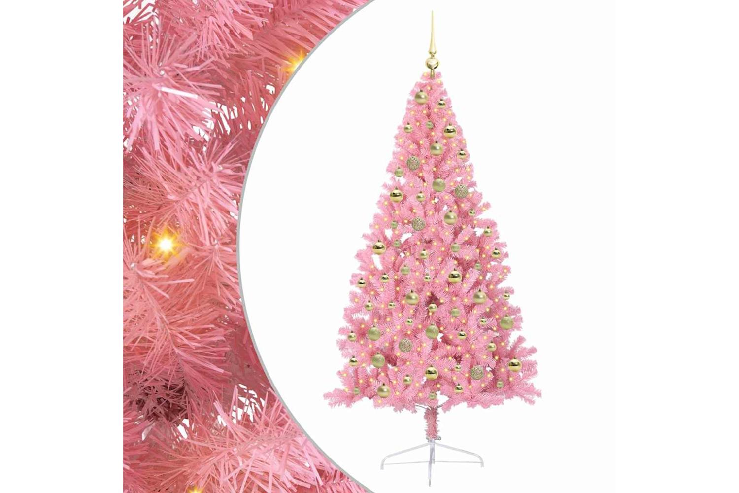 Vidaxl Artificial Pre-lit Christmas Tree With 300 Leds Pink 180 Cm Pvc