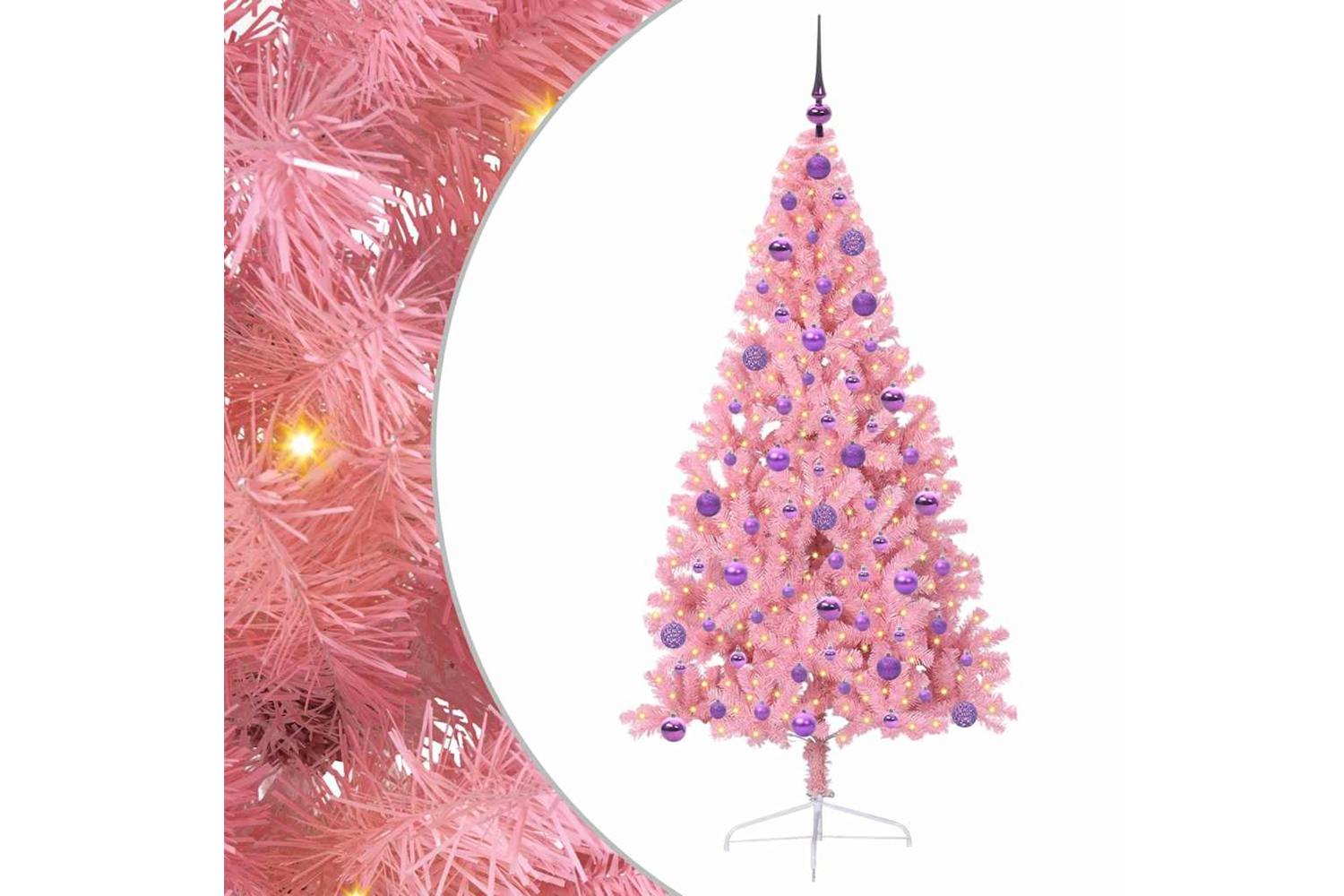Vidaxl Artificial Pre-lit Christmas Tree With 300 Leds Pink 180 Cm Pvc