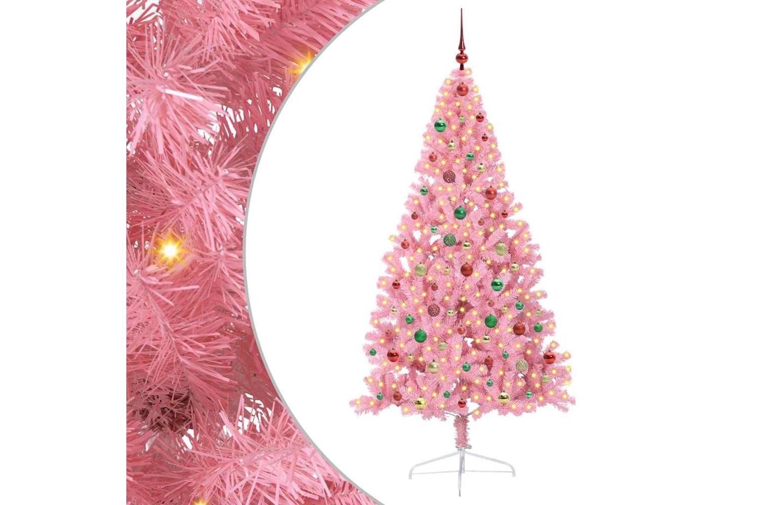 Vidaxl Artificial Pre-lit Christmas Tree With 300 Leds Pink 180 Cm Pvc