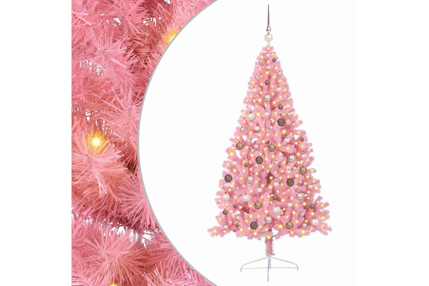 Vidaxl Artificial Pre-lit Christmas Tree With 300 Leds Pink 210 Cm Pvc