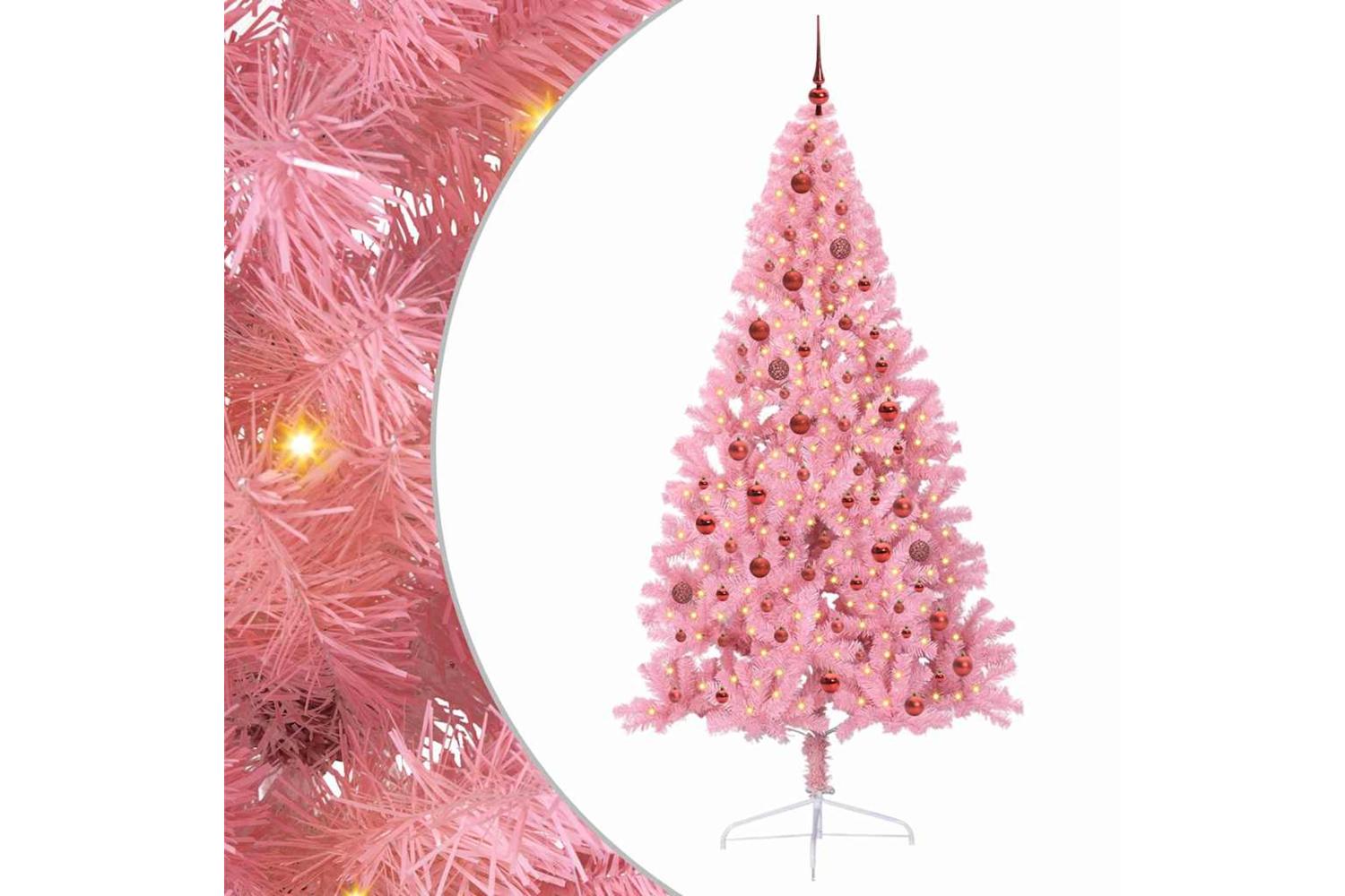 Vidaxl Artificial Pre-lit Christmas Tree With 300 Leds Pink 210 Cm Pvc