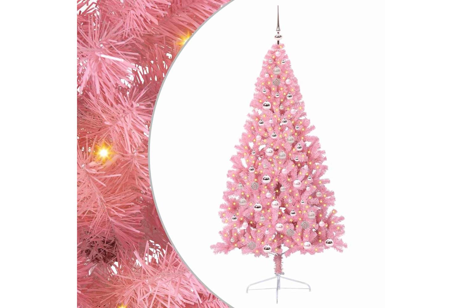 Vidaxl Artificial Pre-lit Christmas Tree With 300 Leds Pink 210 Cm Pvc