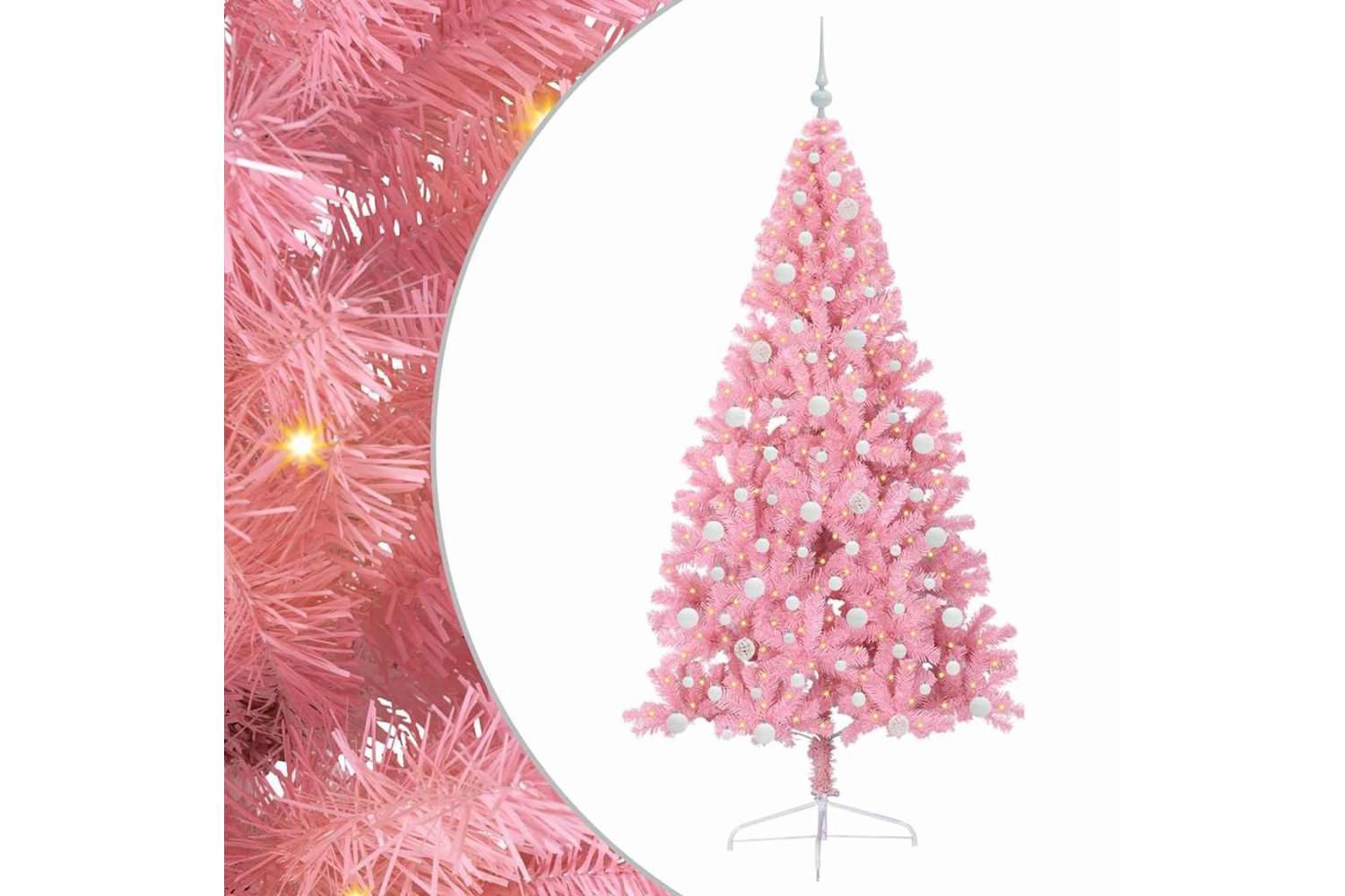 Vidaxl Artificial Pre-lit Christmas Tree With 300 Leds Pink 210 Cm Pvc