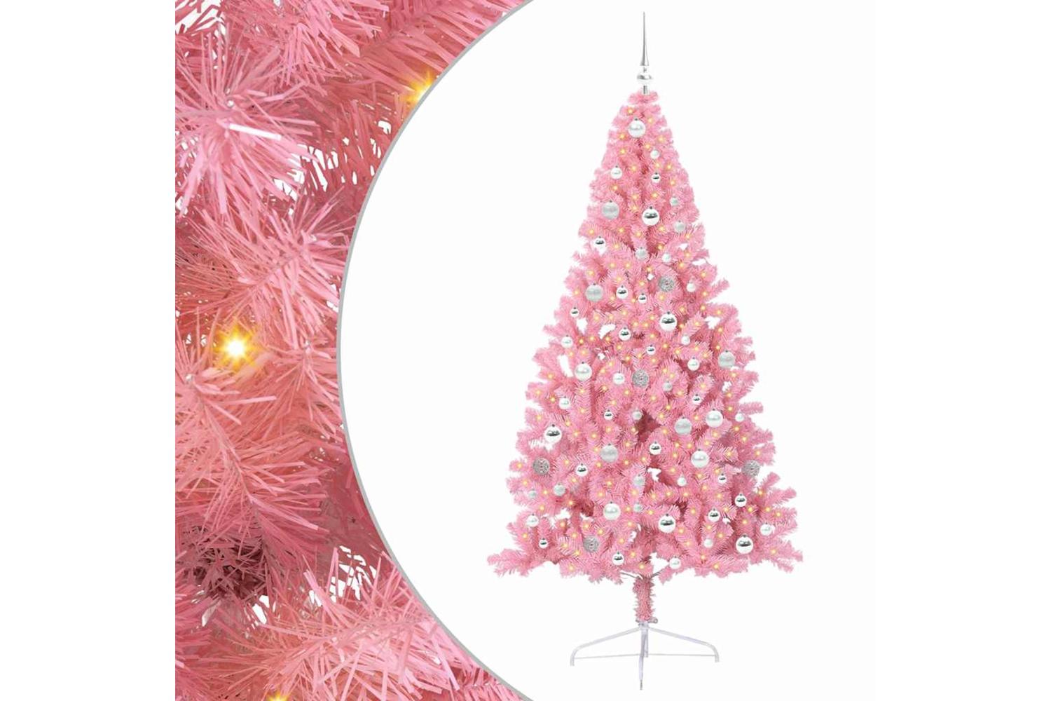 Vidaxl Artificial Pre-lit Christmas Tree With 300 Leds Pink 210 Cm Pvc