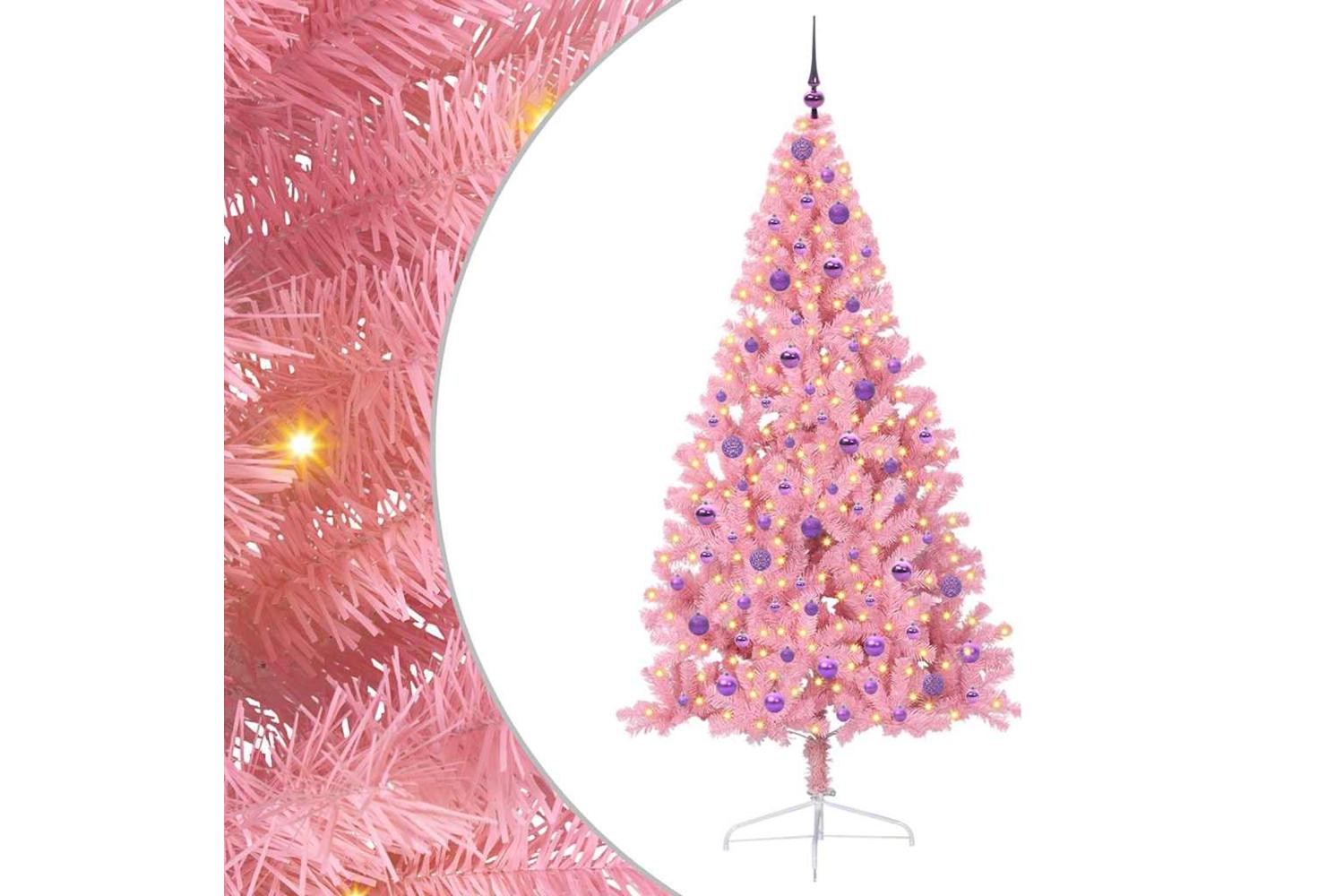 Vidaxl Artificial Pre-lit Christmas Tree With 300 Leds Pink 210 Cm Pvc