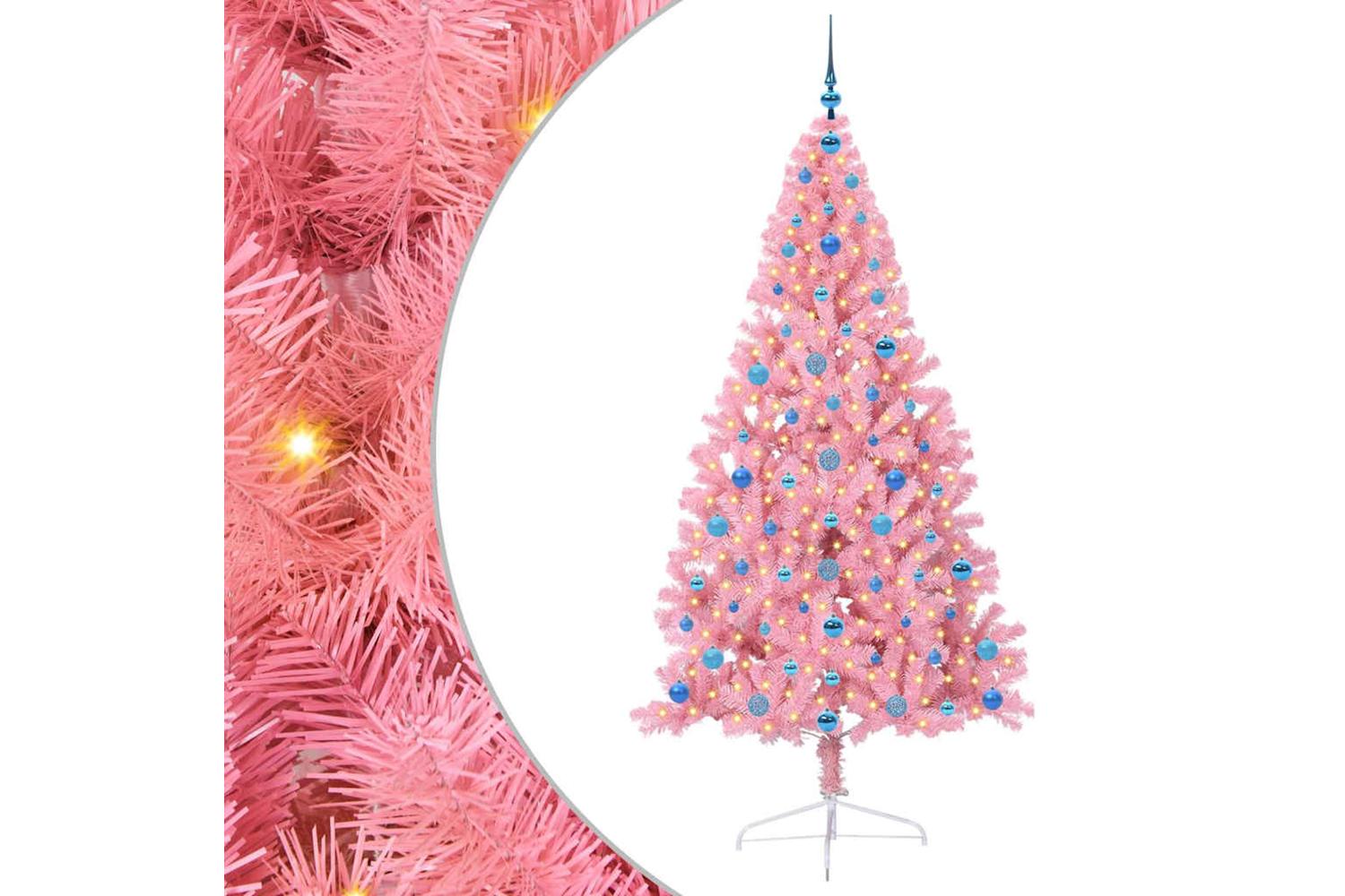 Vidaxl Artificial Pre-lit Christmas Tree With 300 Leds Pink 210 Cm Pvc
