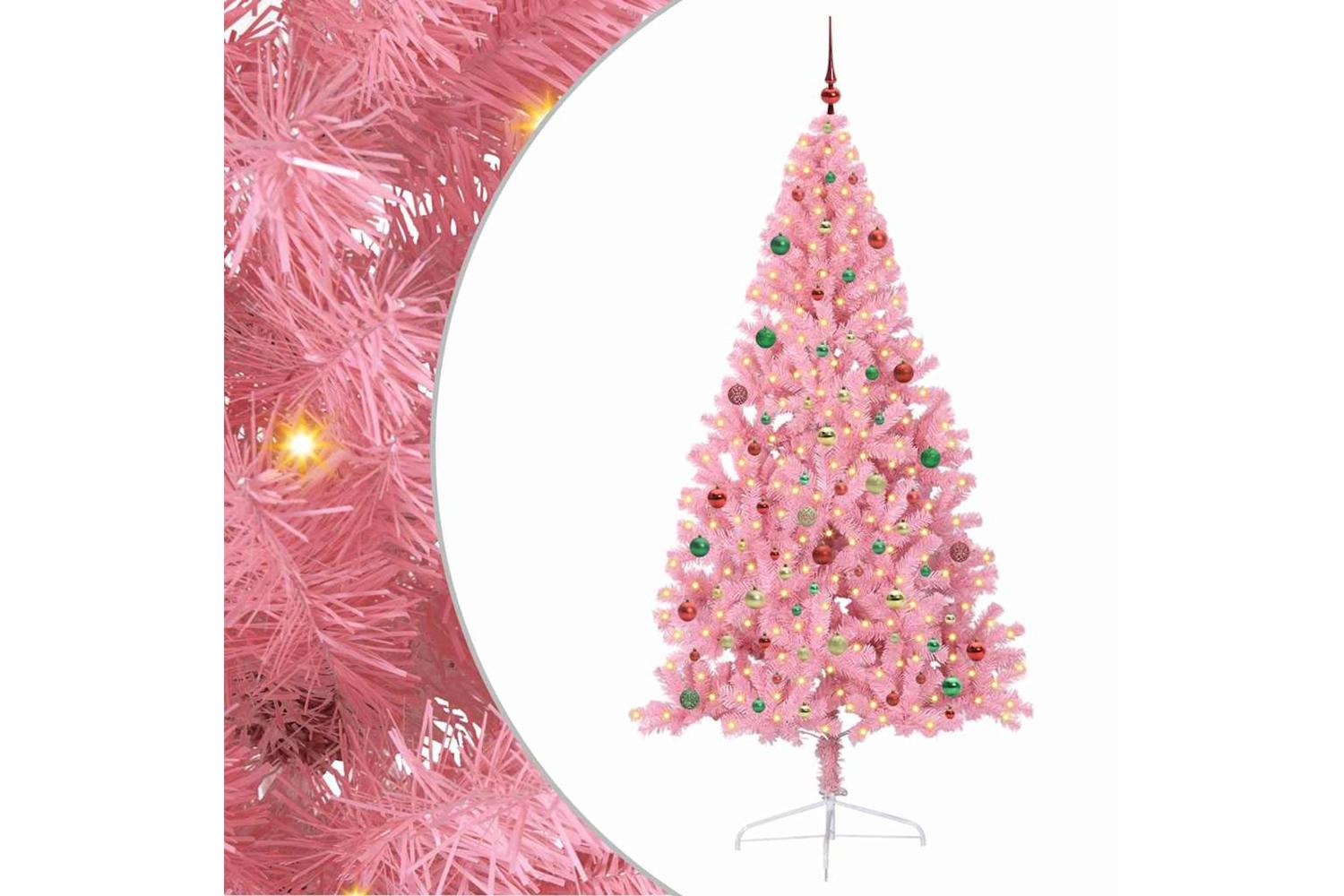 Vidaxl Artificial Pre-lit Christmas Tree With 300 Leds Pink 210 Cm Pvc