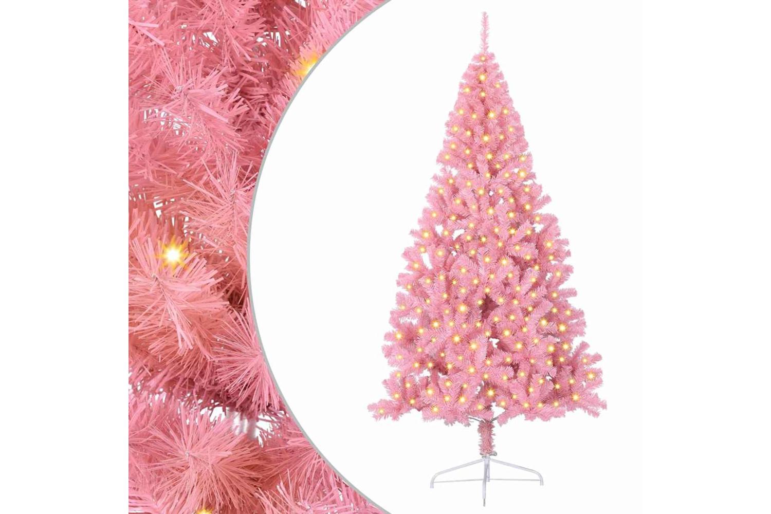 Vidaxl Artificial Pre-lit Christmas Tree With 300 Leds Pink 240 Cm Pvc