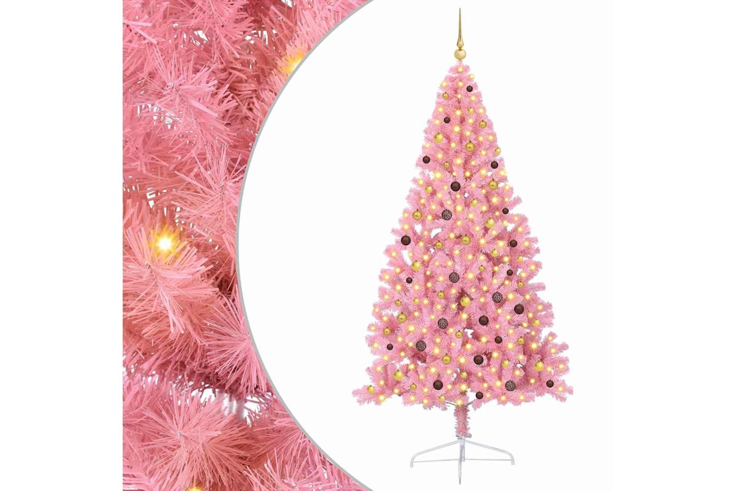 Vidaxl Artificial Pre-lit Christmas Tree With 300 Leds Pink 240 Cm Pvc