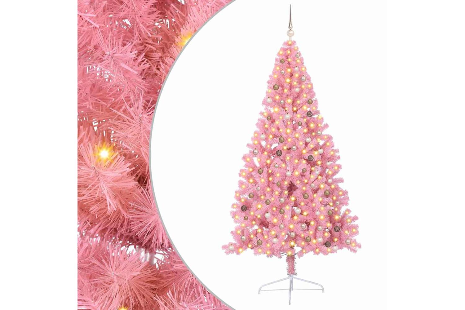 Vidaxl Artificial Pre-lit Christmas Tree With 300 Leds Pink 240 Cm Pvc