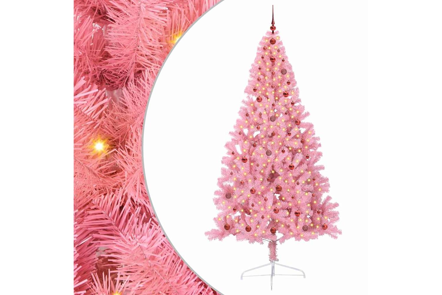 Vidaxl Artificial Pre-lit Christmas Tree With 300 Leds Pink 240 Cm Pvc
