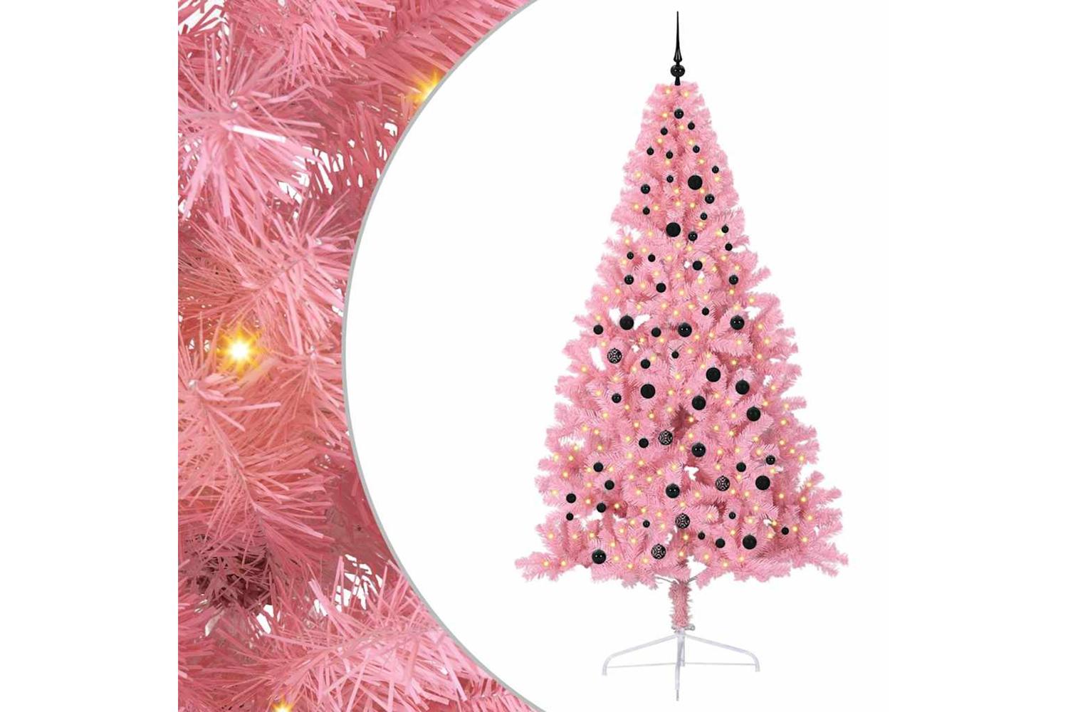 Vidaxl Artificial Pre-lit Christmas Tree With 300 Leds Pink 240 Cm Pvc