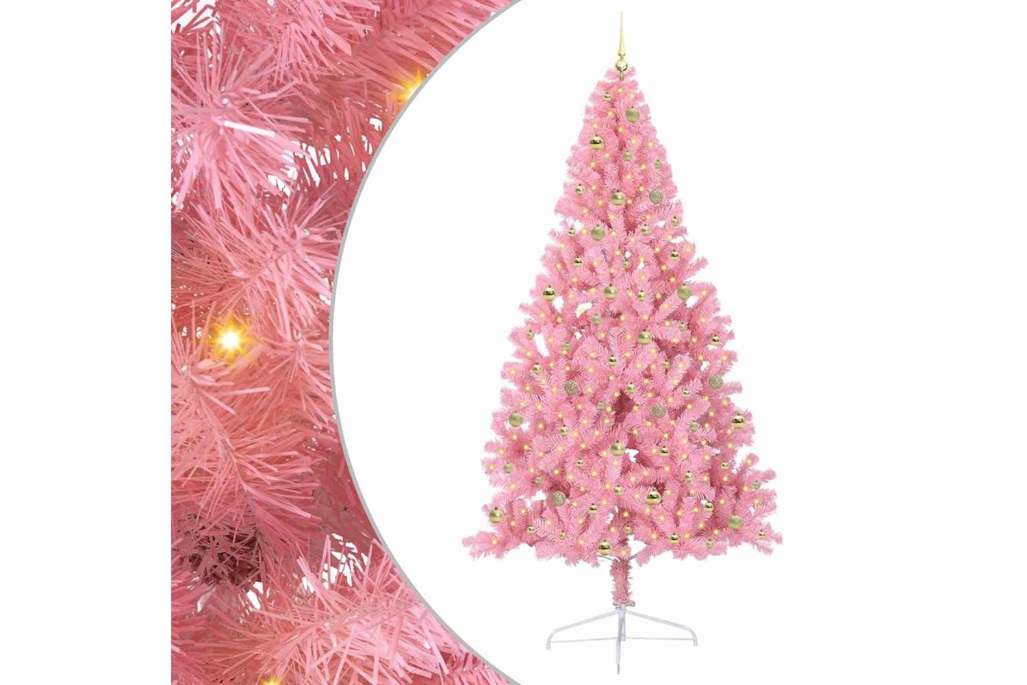 Vidaxl Artificial Pre-lit Christmas Tree With 300 Leds Pink 240 Cm Pvc