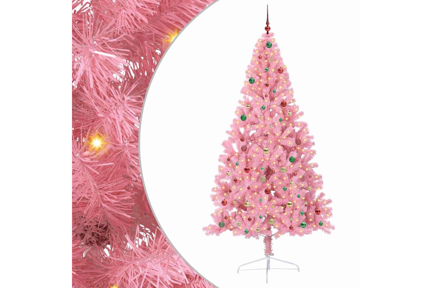 Vidaxl Artificial Pre-lit Christmas Tree With 300 Leds Pink 240 Cm Pvc