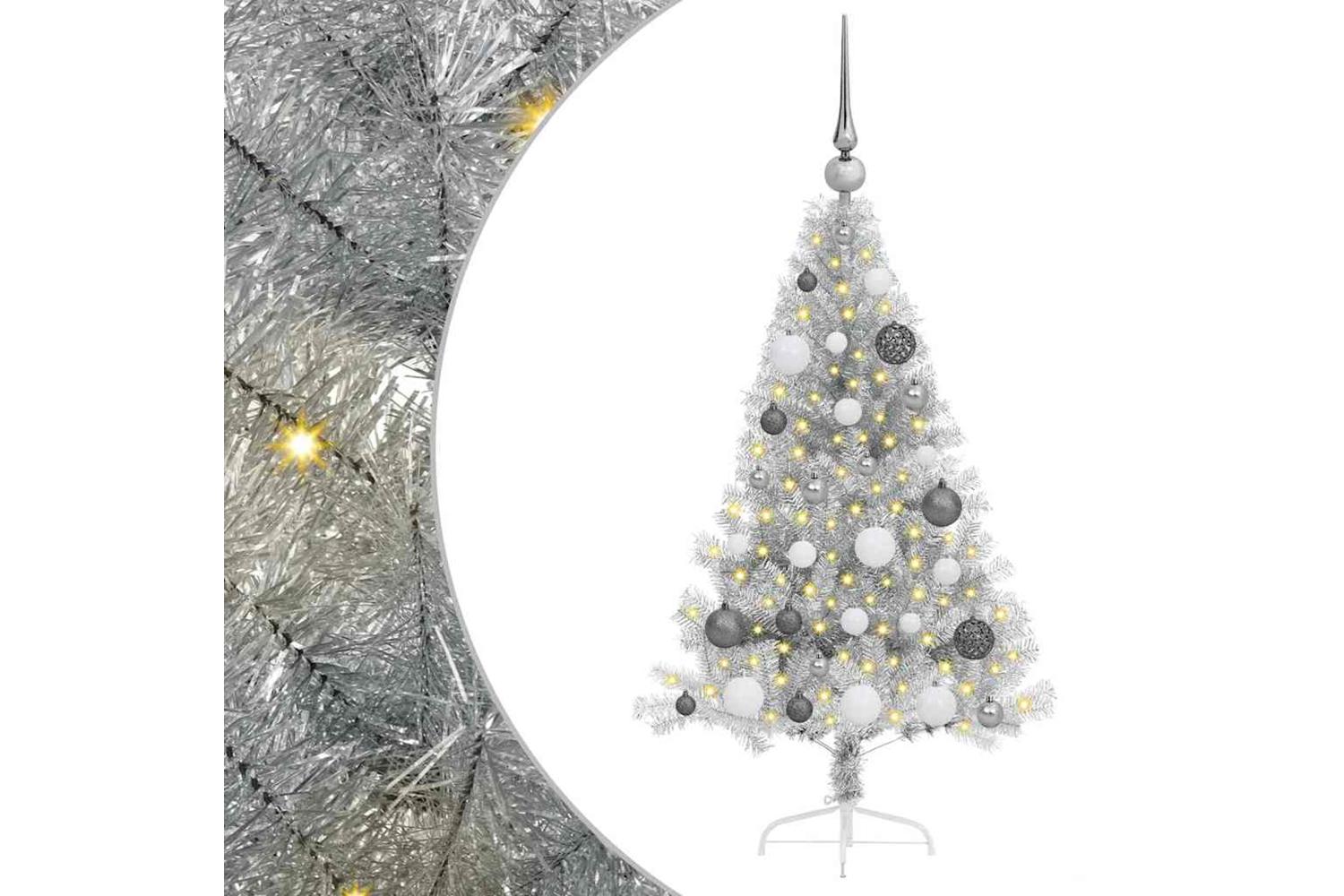 Vidaxl Artificial Pre-lit Christmas Tree Silver 120 Cm Pet