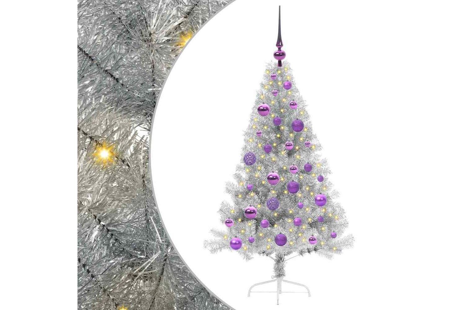 Vidaxl Artificial Pre-lit Christmas Tree Silver 120 Cm Pet