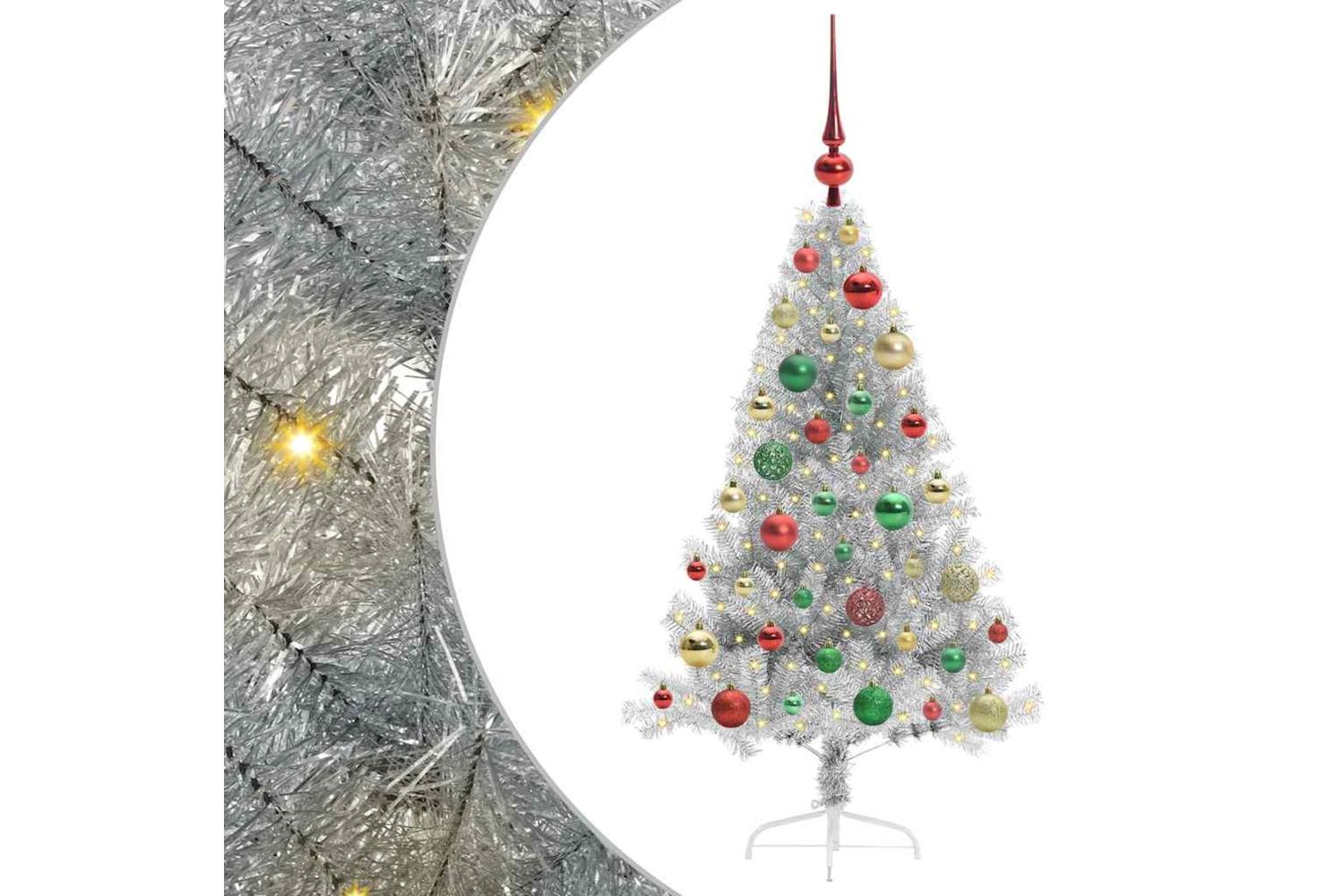 Vidaxl Artificial Pre-lit Christmas Tree Silver 120 Cm Pet