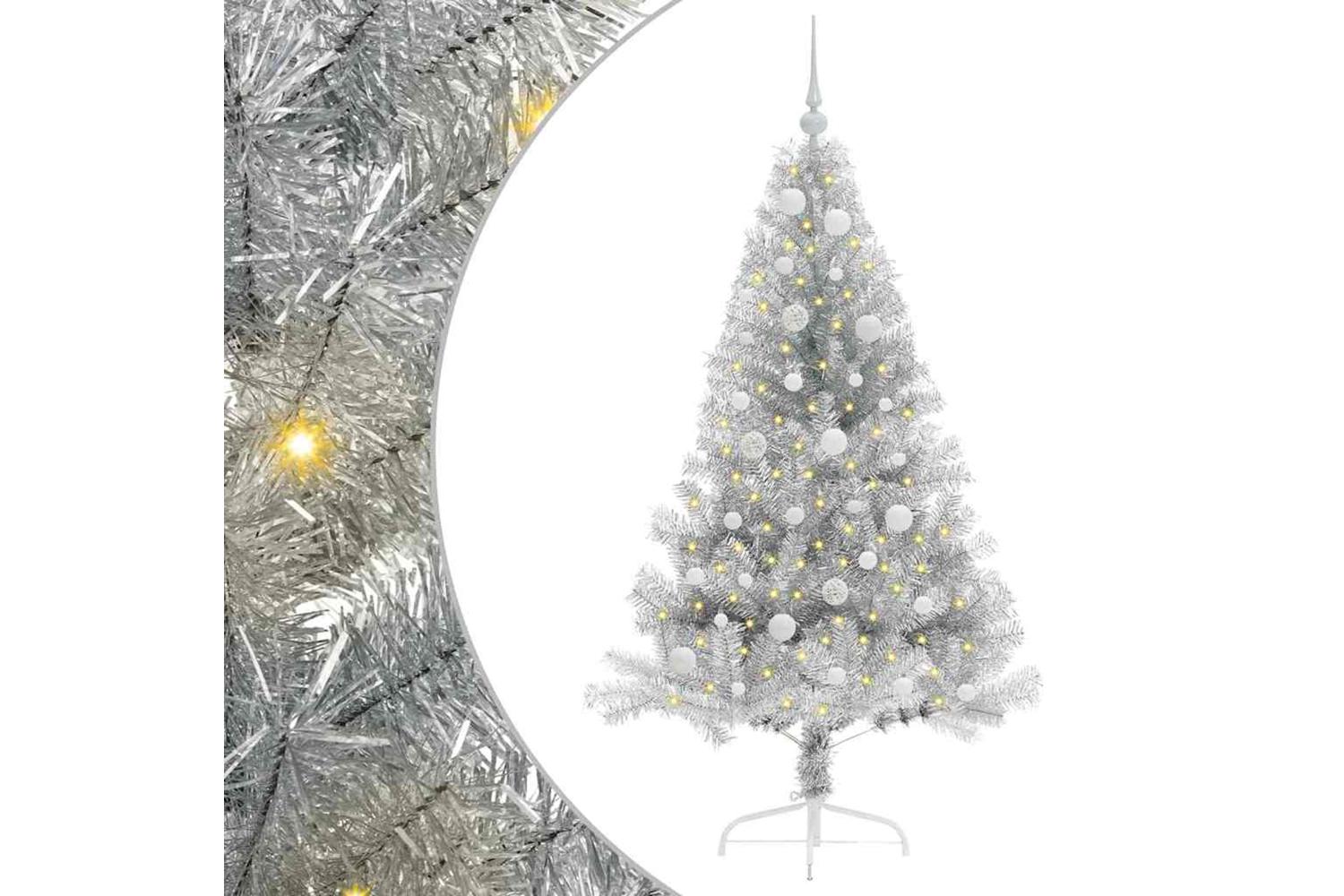 Vidaxl Artificial Pre-lit Christmas Tree Silver 150 Cm Pet