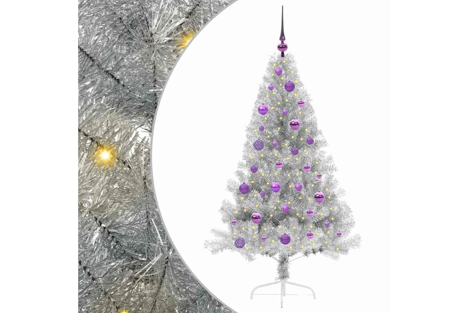 Vidaxl Artificial Pre-lit Christmas Tree Silver 150 Cm Pet