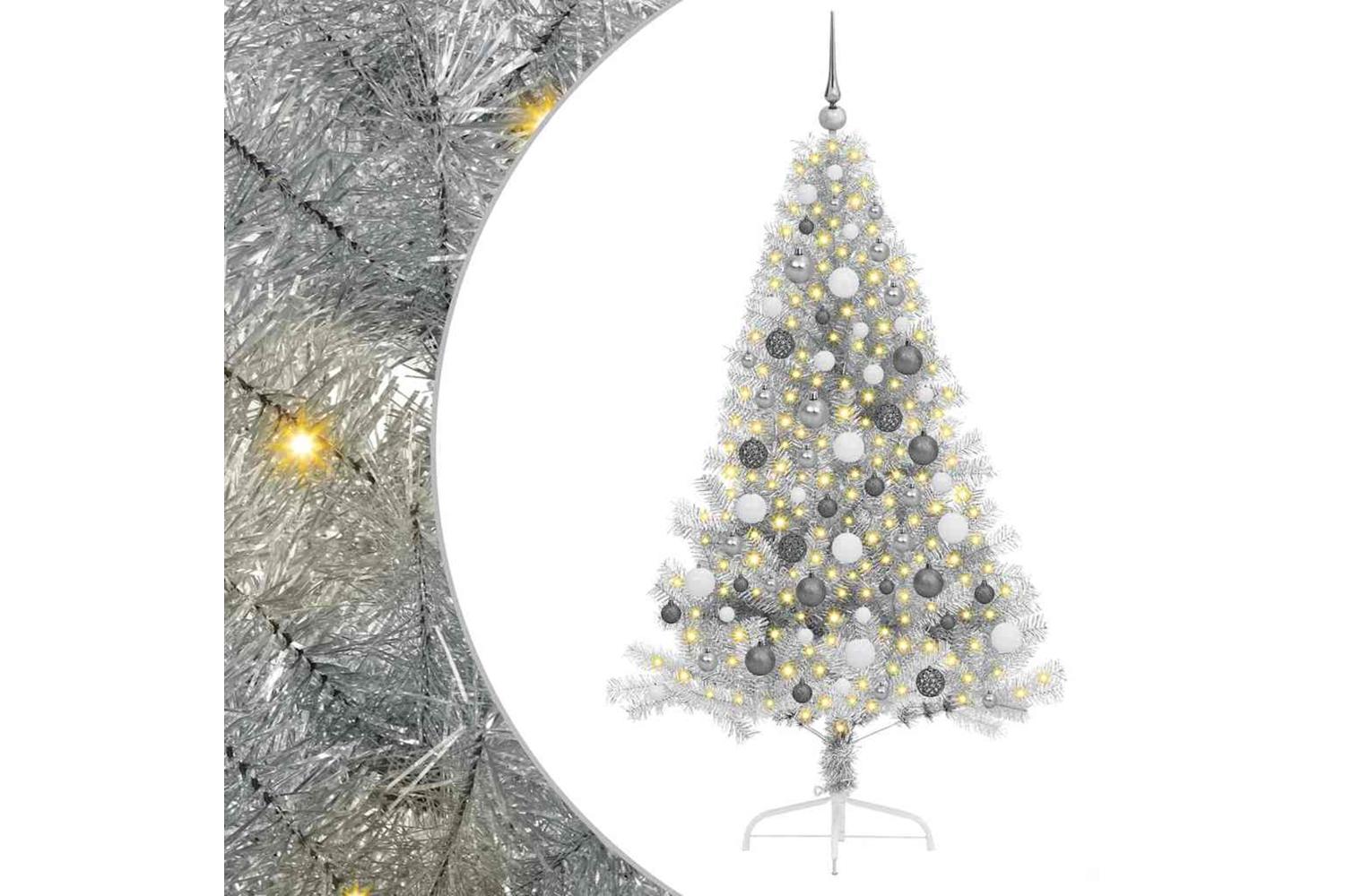 Vidaxl Artificial Pre-lit Christmas Tree Silver 180 Cm Pet