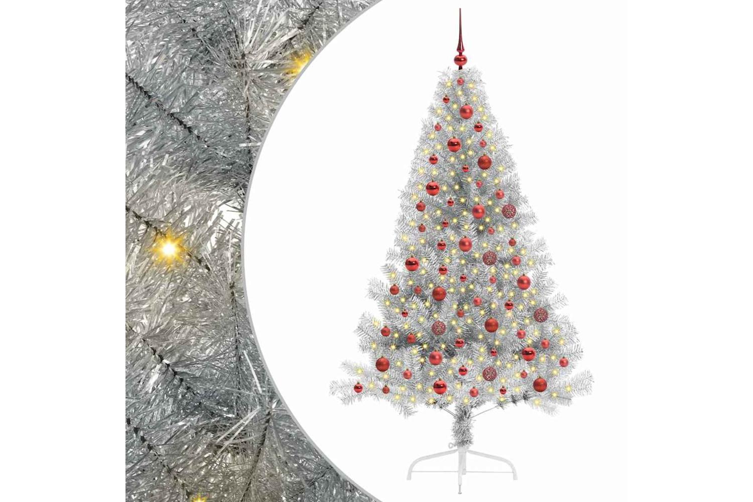 Vidaxl Artificial Pre-lit Christmas Tree Silver 180 Cm Pet