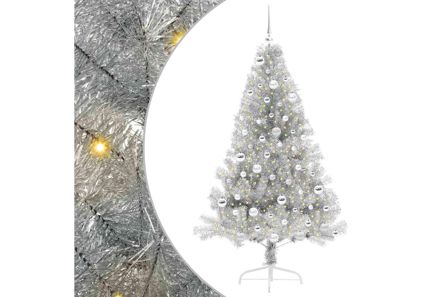 Vidaxl Artificial Pre-lit Christmas Tree Silver 180 Cm Pet