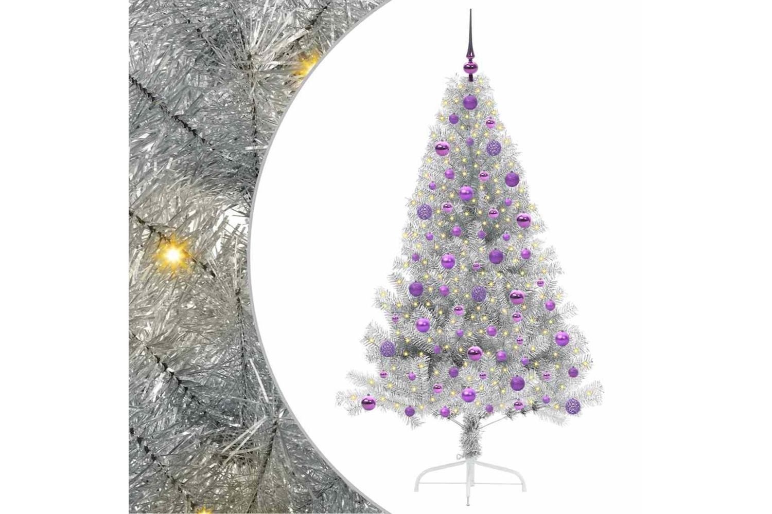 Vidaxl Artificial Pre-lit Christmas Tree Silver 180 Cm Pet