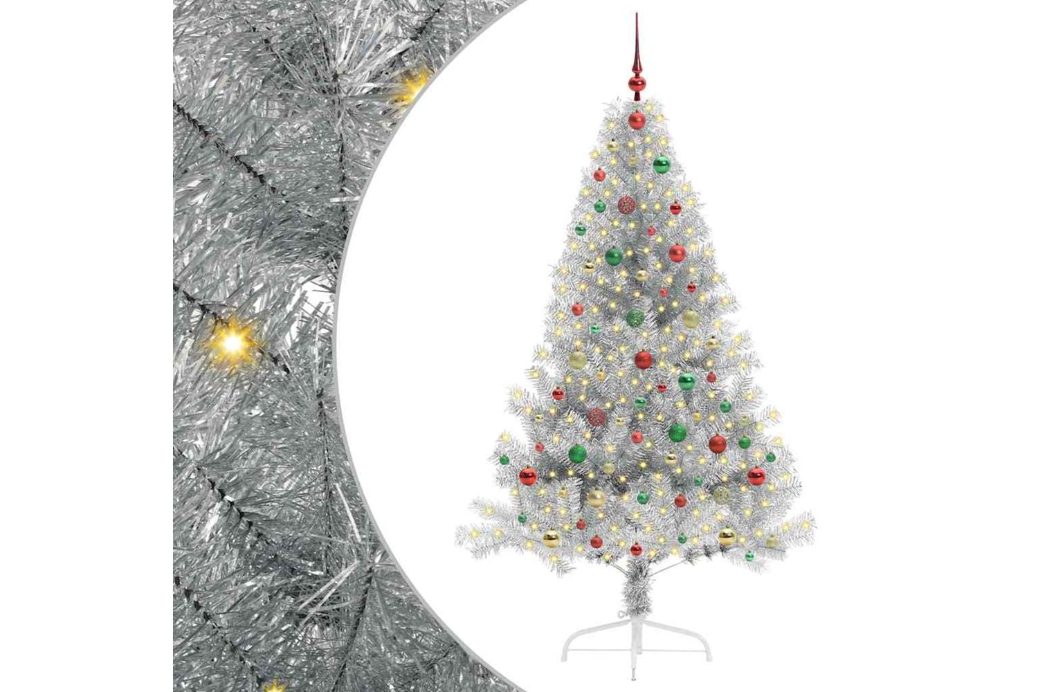 Vidaxl Artificial Pre-lit Christmas Tree Silver 180 Cm Pet