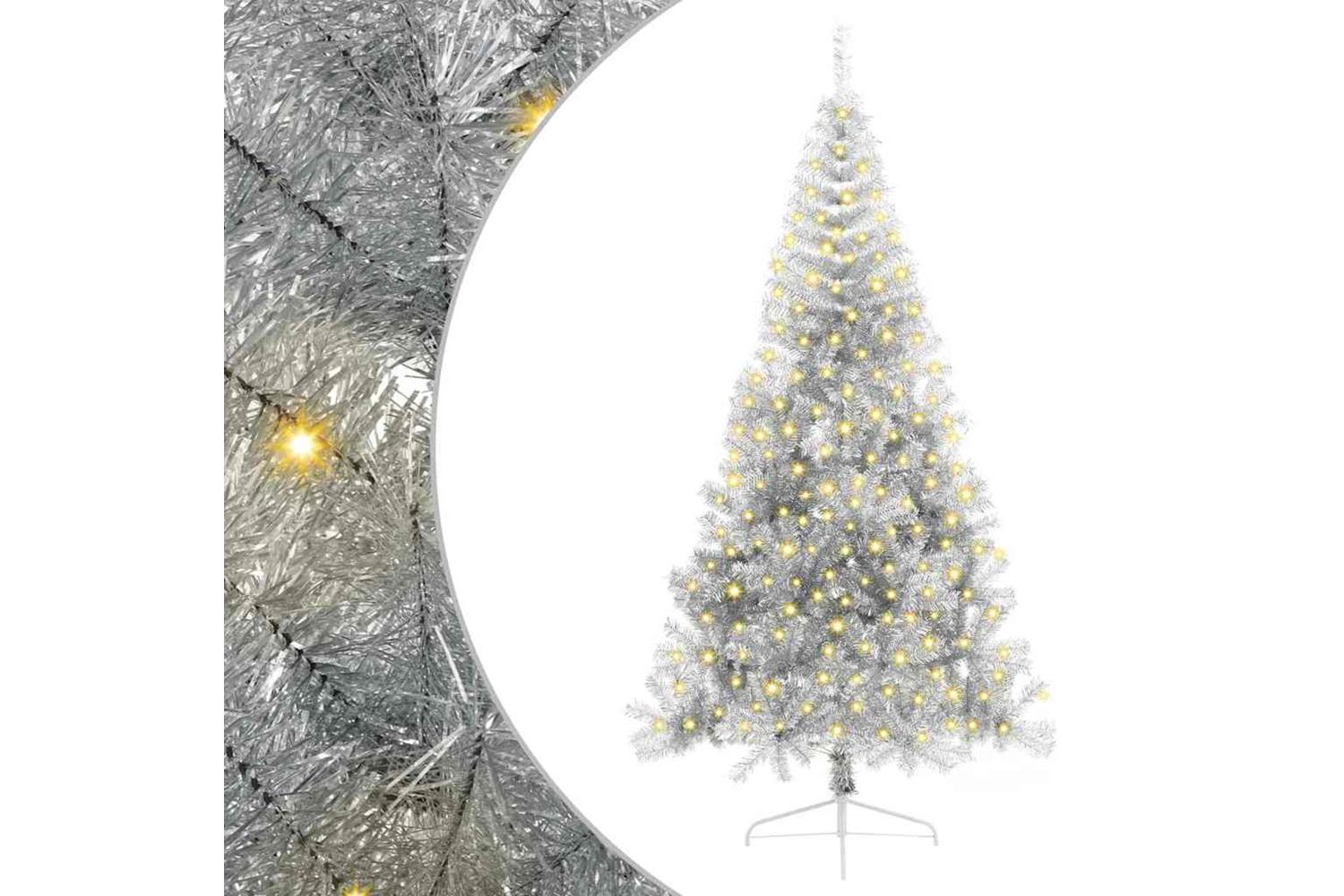 Vidaxl Artificial Pre-lit Christmas Tree Silver 210 Cm Pet