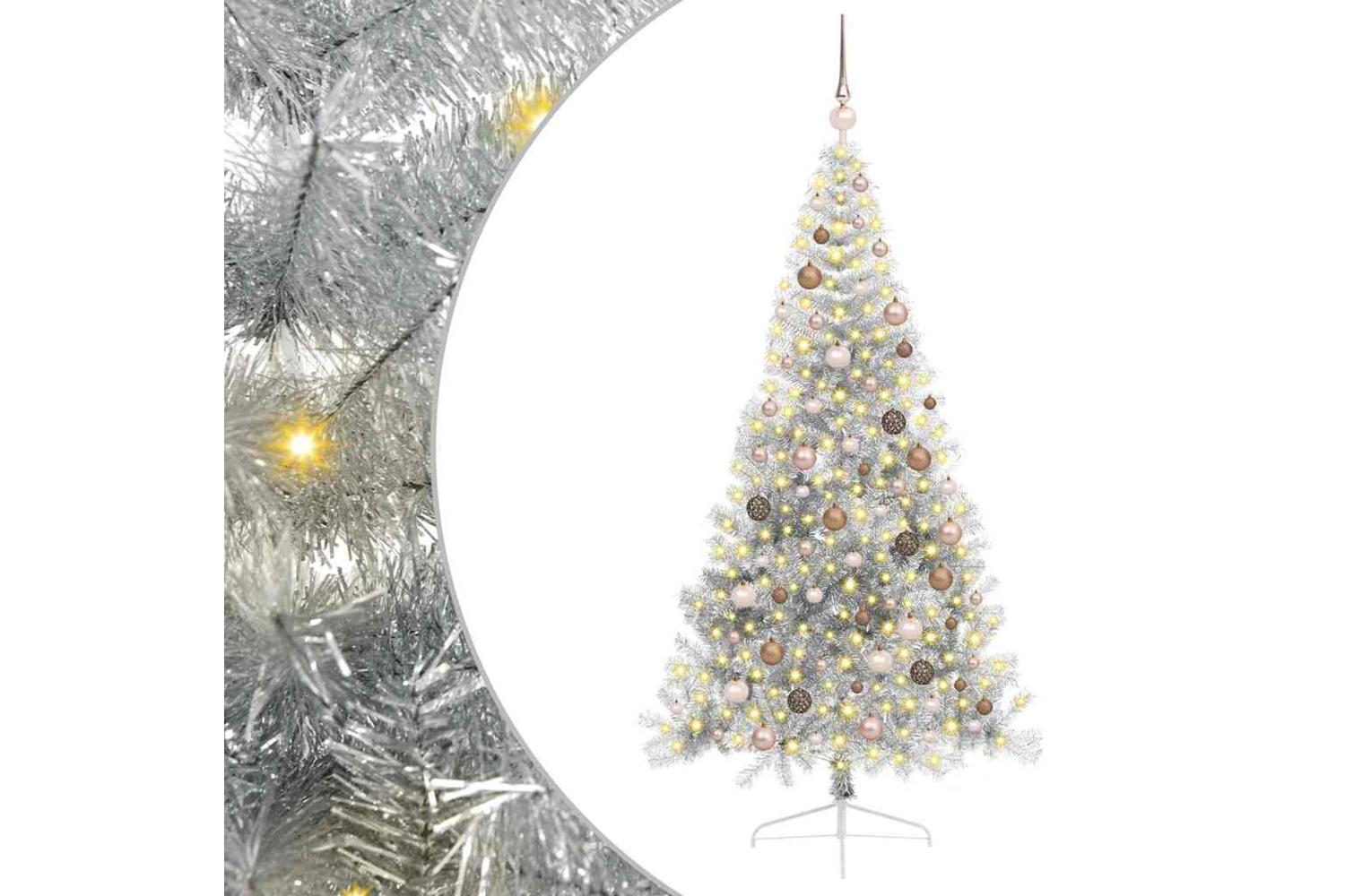Vidaxl Artificial Pre-lit Christmas Tree Silver 210 Cm Pet